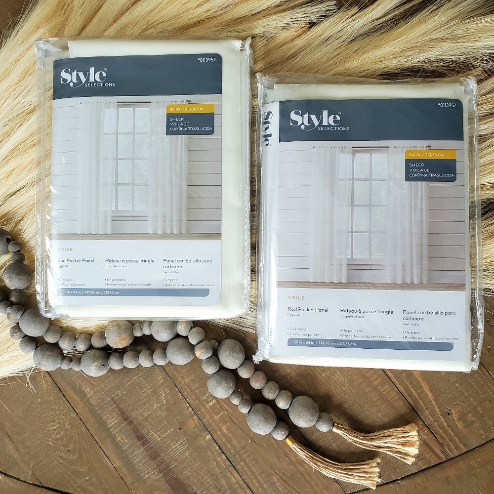 2Pc Style Selections 84" Eggshell Sheer Pocket Rod Curtain Window Treatment